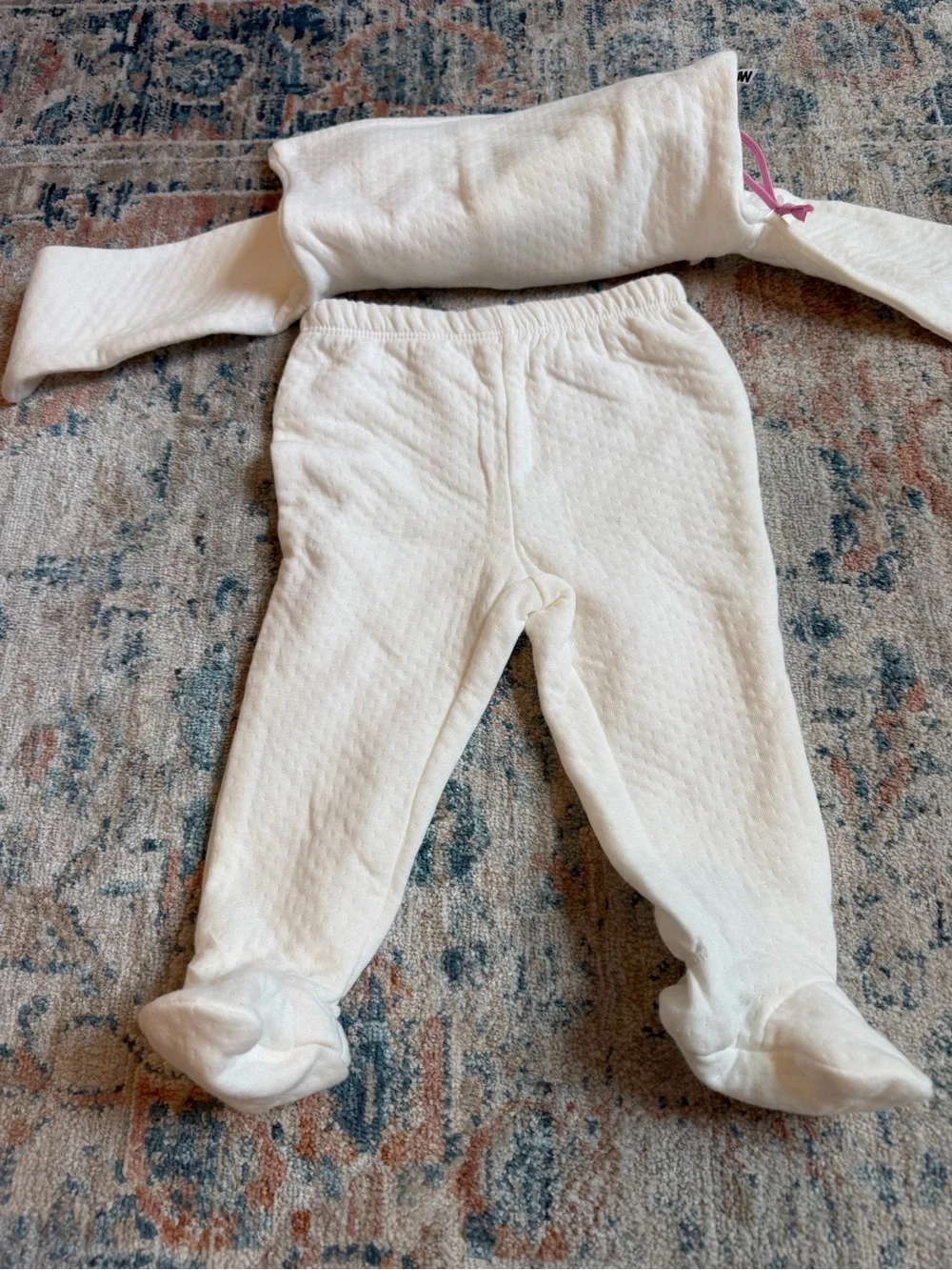 Jason Wu Cream Quilted Baby Pajama Set with Pink Floral Detail